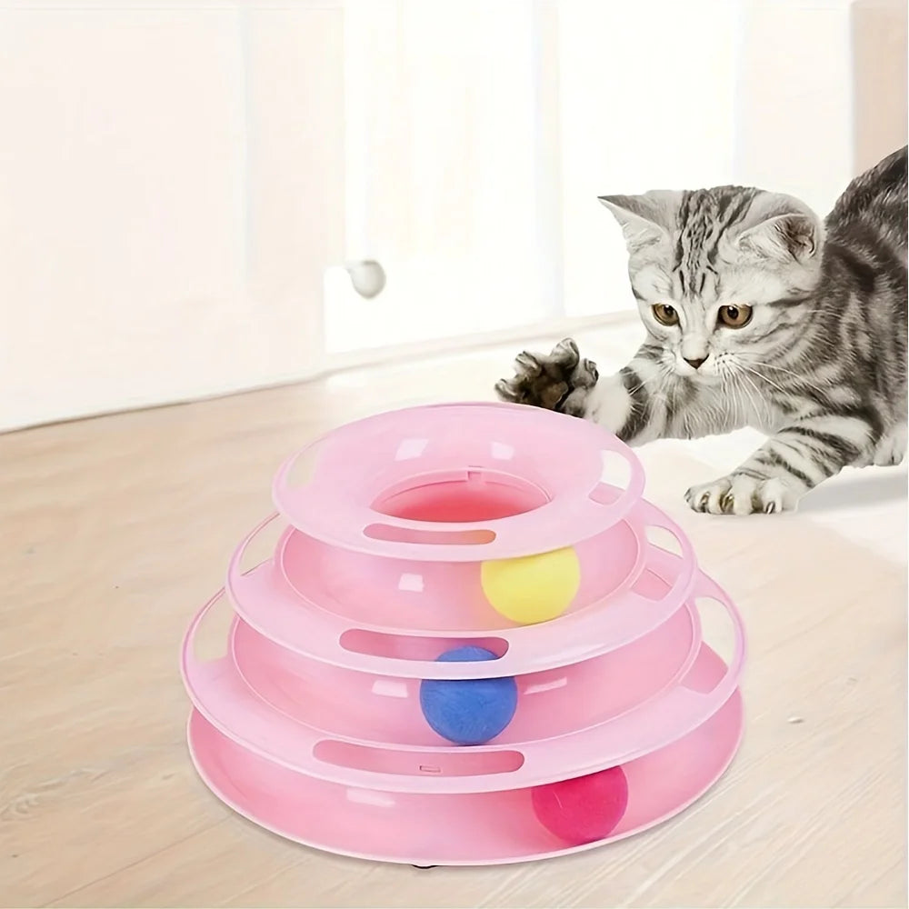 Torre Interactiva para Gatos con 3 Pisos y Bolas de Colores — Estimulación Mental y Física