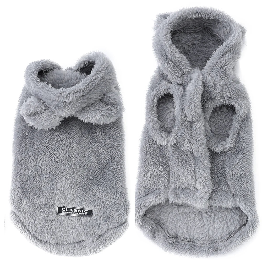 Abrigo Polar con Capucha para Gatos y Perros Pequeños — Felpa Térmica Ultrasuave | 3 Colores y 4 Tallas