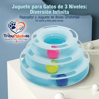 Torre Interactiva para Gatos con 3 Pisos y Bolas de Colores — Estimulación Mental y Física
