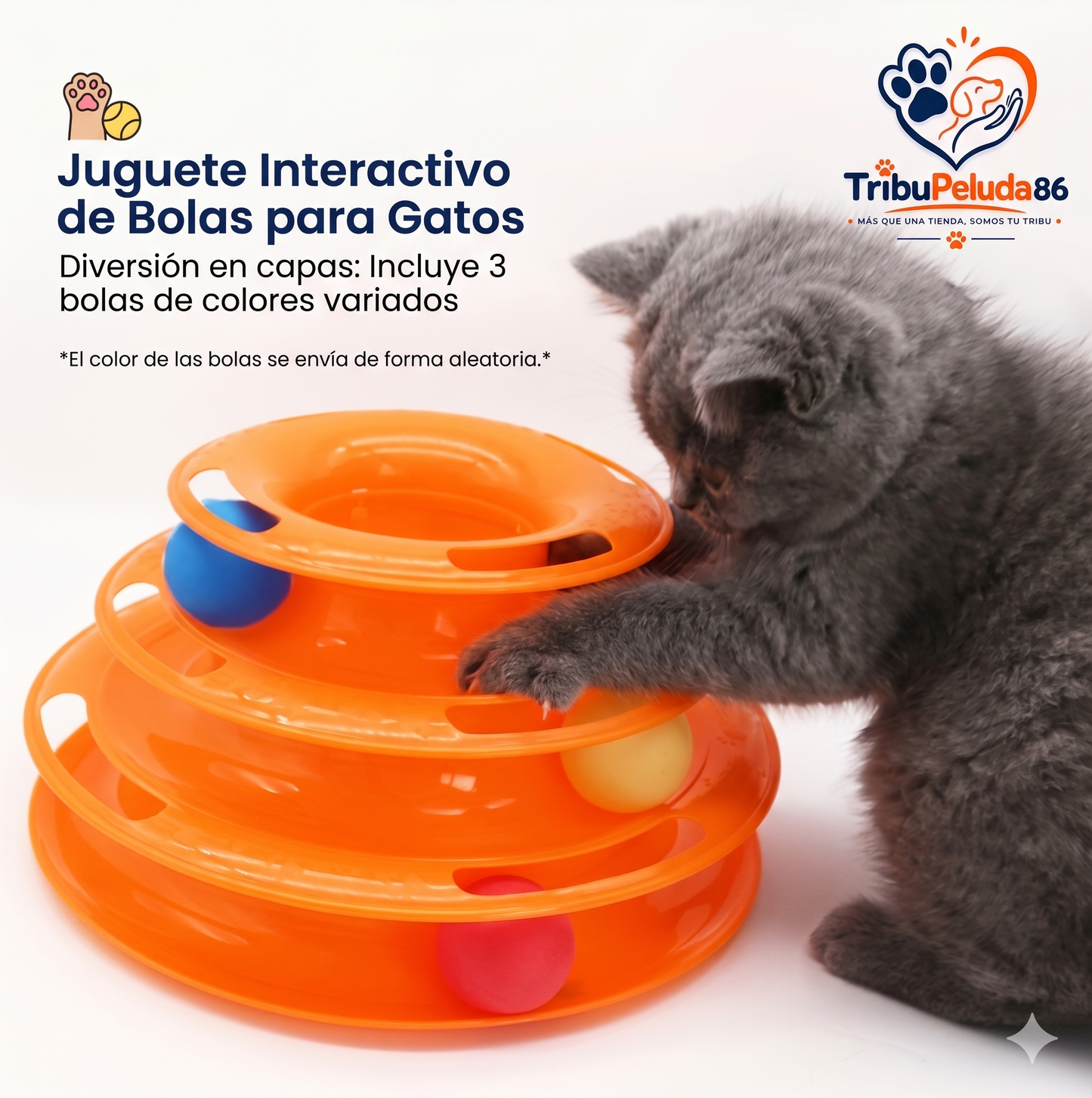 Torre Interactiva para Gatos con 3 Pisos y Bolas de Colores — Estimulación Mental y Física