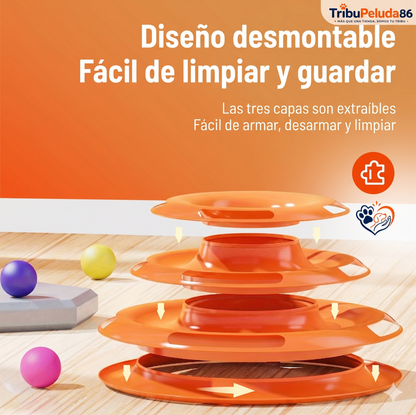 Torre Interactiva para Gatos con 3 Pisos y Bolas de Colores — Estimulación Mental y Física