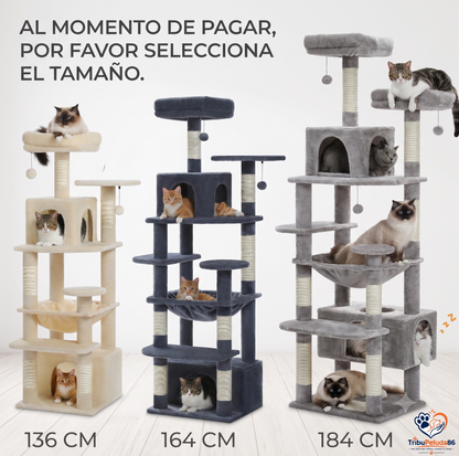 Árbol Rascador para Gatos con Hamaca y Plataformas — Torre Sisal Natural para Interior