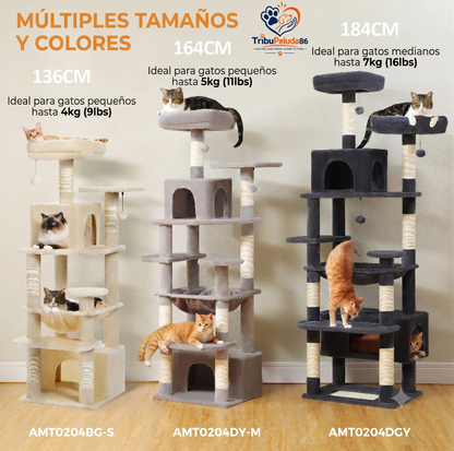 Árbol Rascador para Gatos con Hamaca y Plataformas — Torre Sisal Natural para Interior