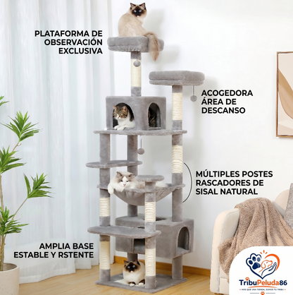Árbol Rascador para Gatos con Hamaca y Plataformas — Torre Sisal Natural para Interior
