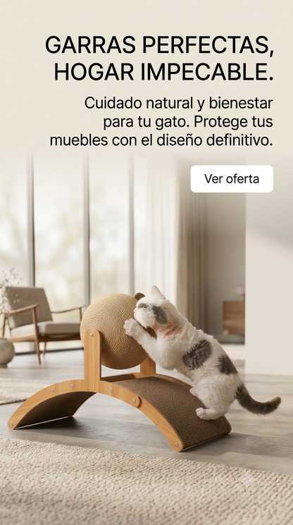 Bola Rascadora de Sisal 2 en 1 con Base de Madera — Rascador y Limador de Uñas para Gatos