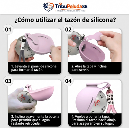 Botella de Agua Portátil 2 en 1 para Perros – Bebedero Plegable de Acero Inoxidable para Paseos y Viajes