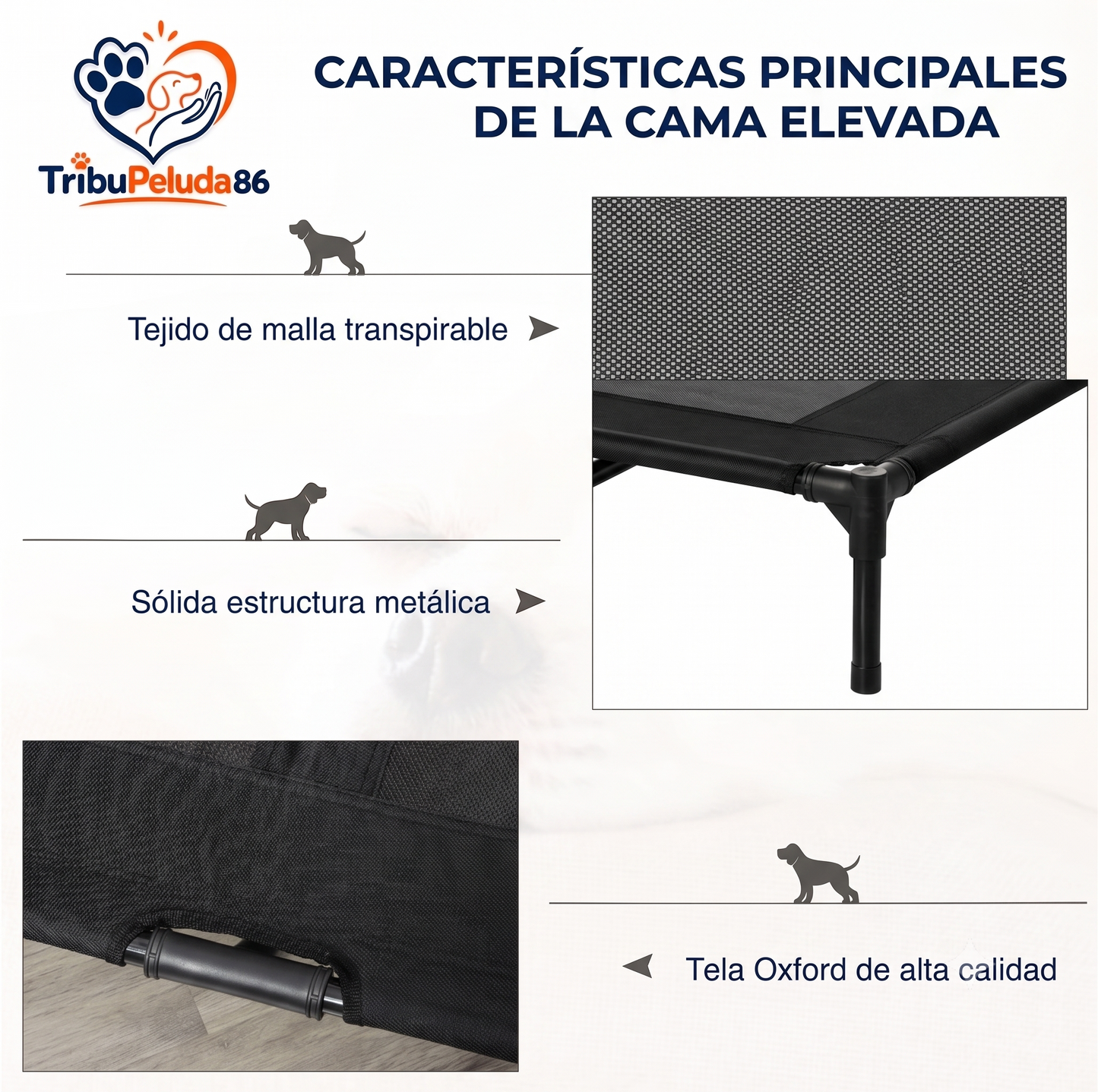 Cama Elevada para Perros Interior y Exterior — Transpirable, Estructura Metálica | PawHut