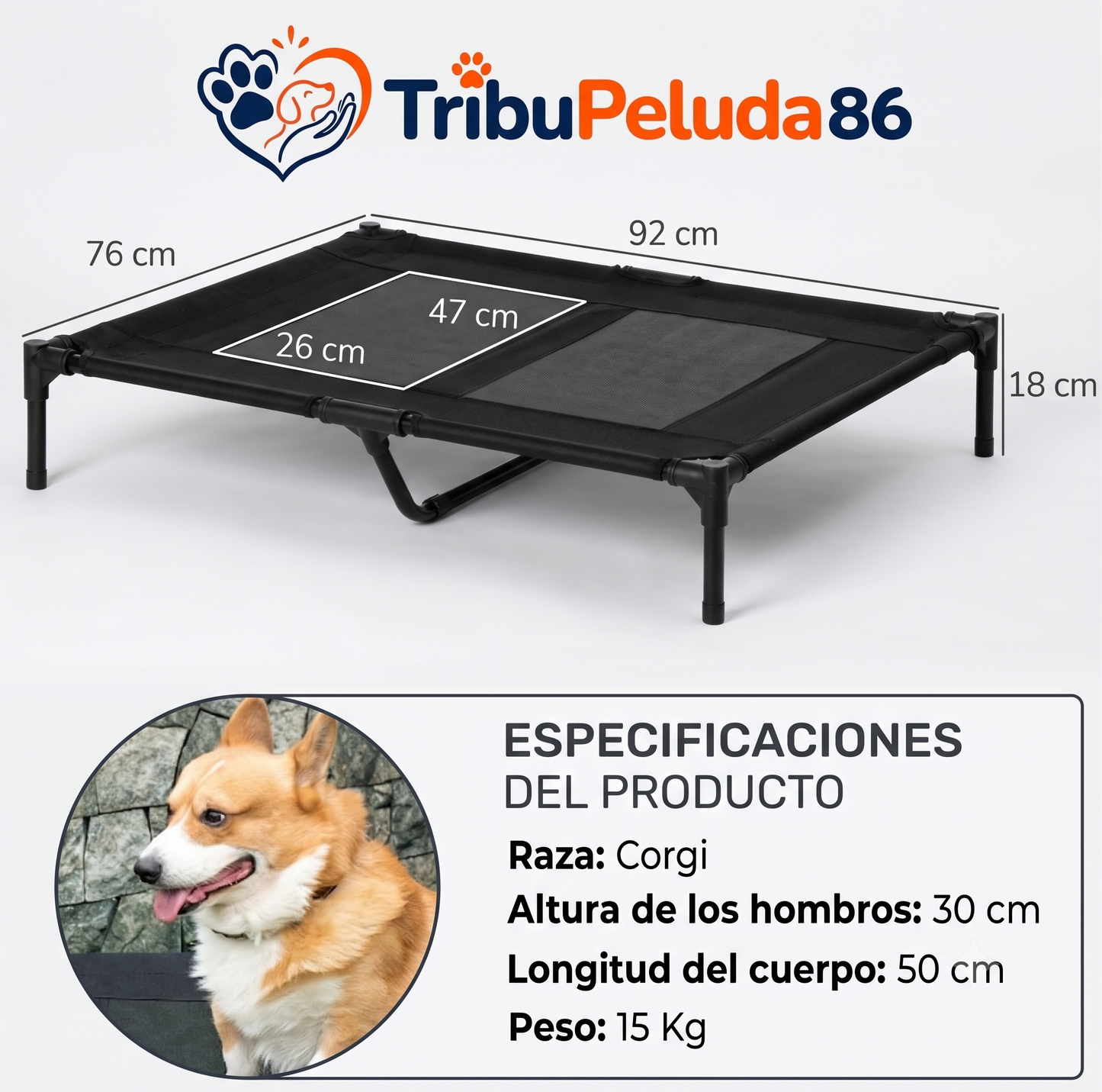 Cama Elevada para Perros Interior y Exterior — Transpirable, Estructura Metálica | PawHut