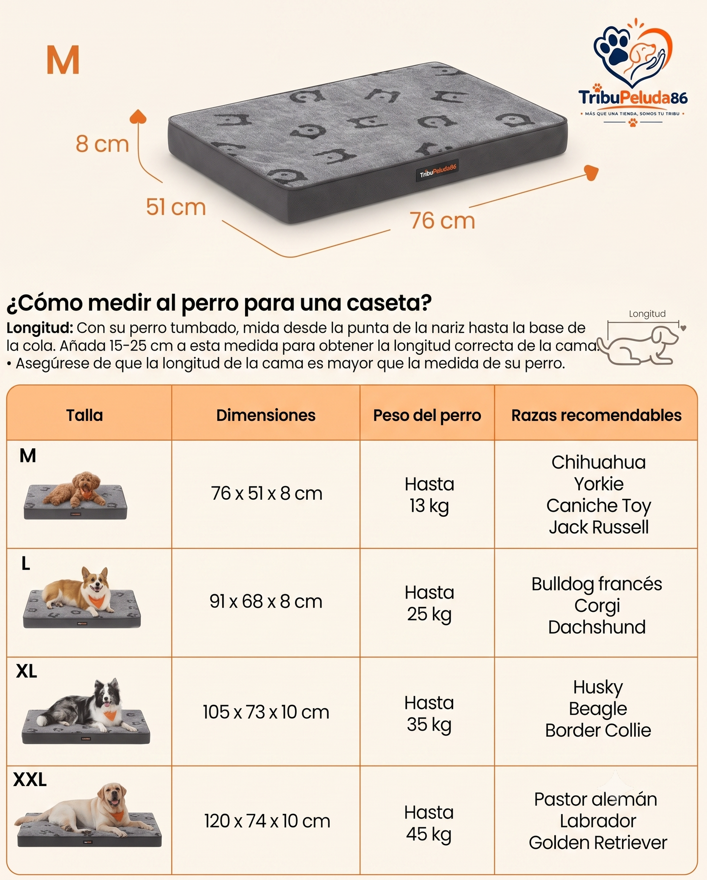 Cama Ortopédica para Perros Impermeable y Lavable — Espuma Corrugada Feandrea | Tallas M a XXL