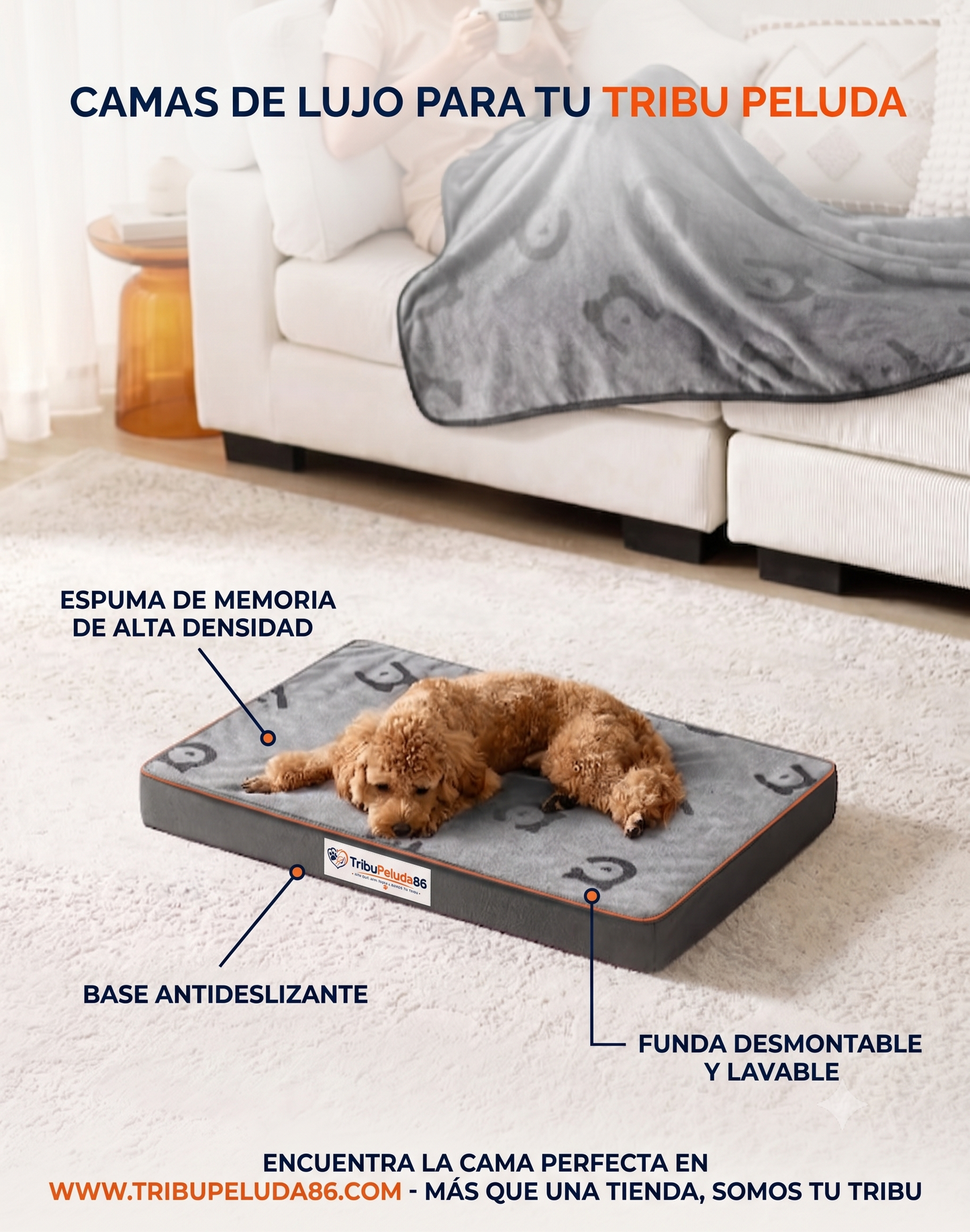 Cama Ortopédica para Perros Impermeable y Lavable — Espuma Corrugada Feandrea | Tallas M a XXL