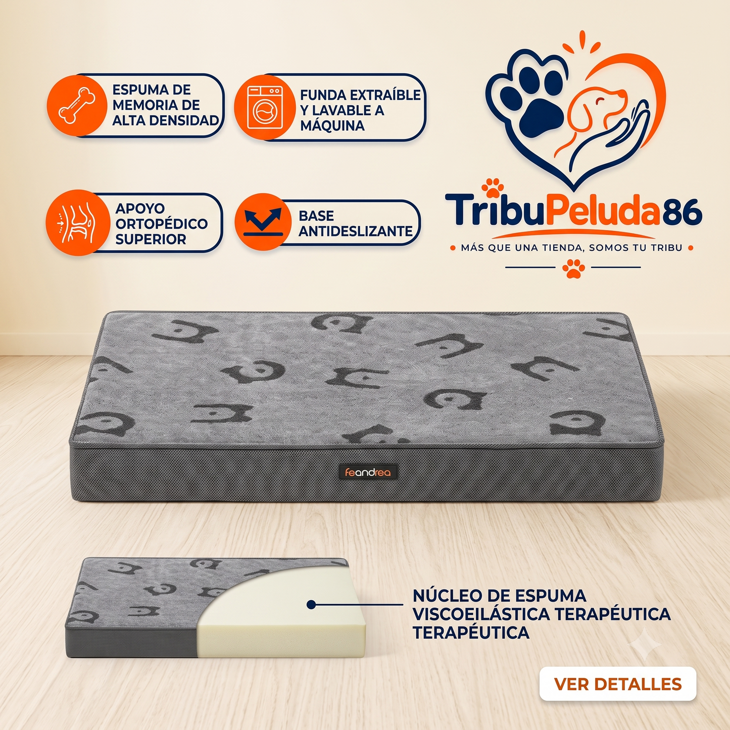 Cama Ortopédica para Perros Impermeable y Lavable — Espuma Corrugada Feandrea | Tallas M a XXL