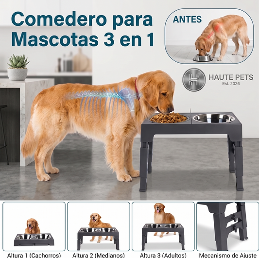 Comedero Elevado Ajustable para Perros - Acero Inoxidable