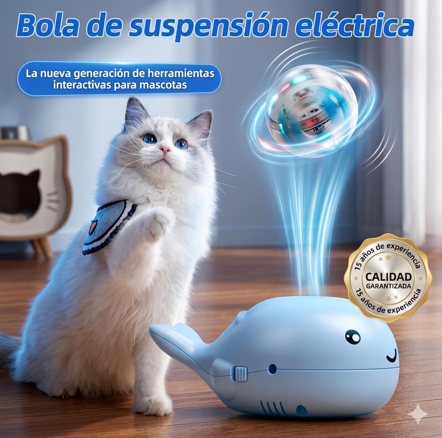 Juguete Colgante Interactivo para Gatos — Bola Flotante con Base Ballena