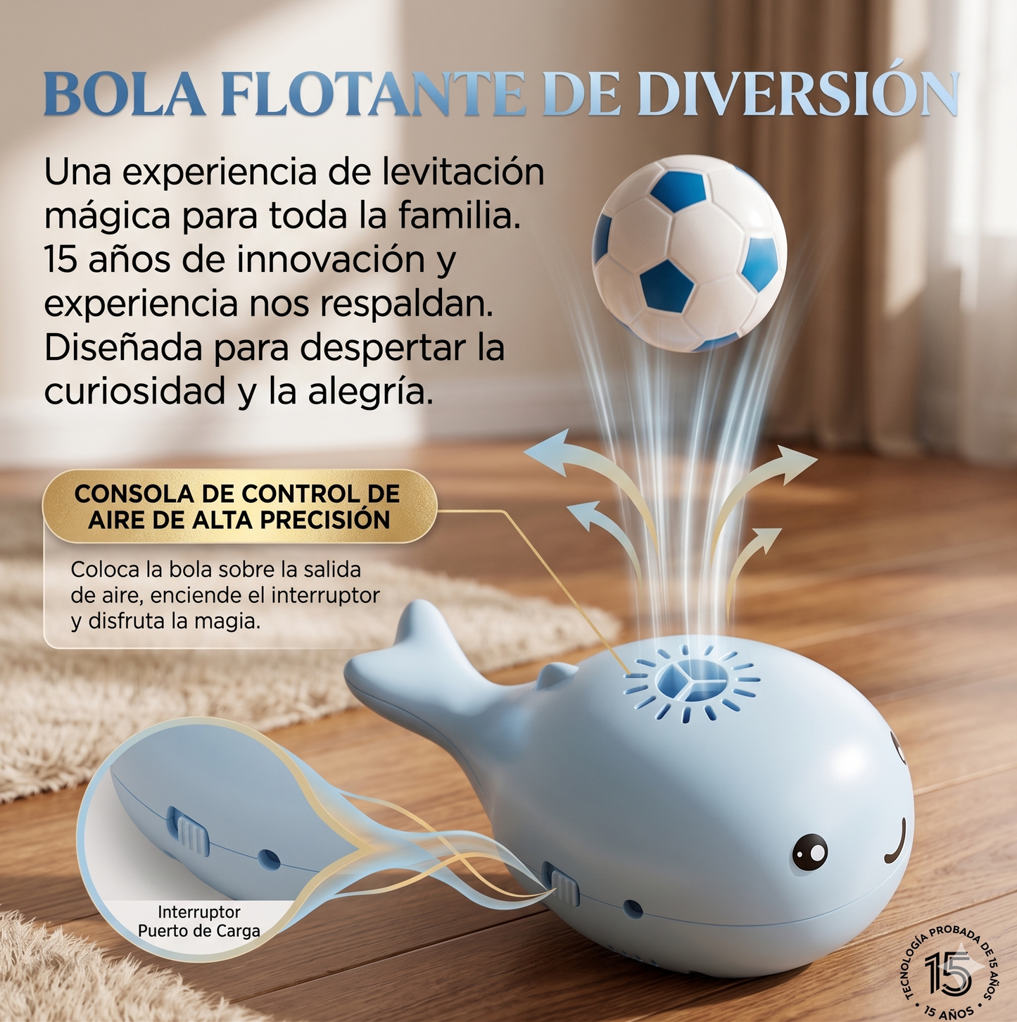 Juguete Colgante Interactivo para Gatos — Bola Flotante con Base Ballena