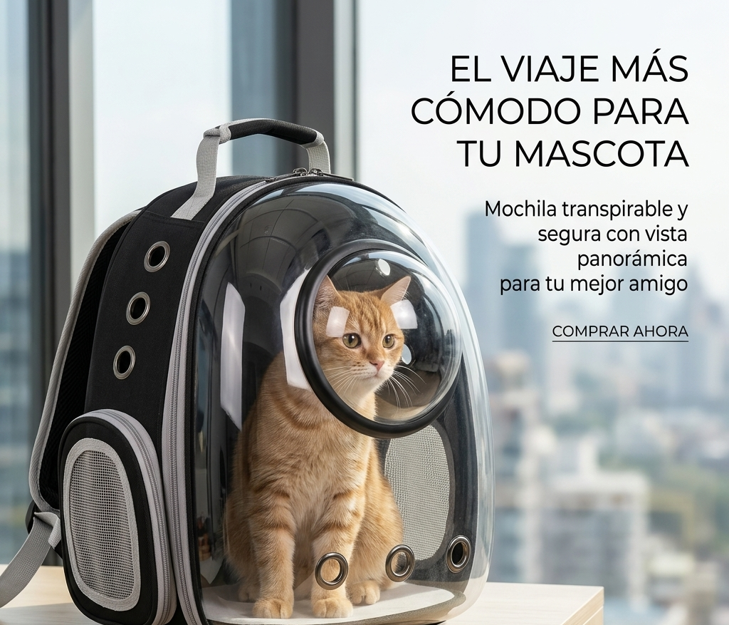 Mochila Espacial Transparente para Gatos y Perros Pequeños — Transportín Cápsula Transpirable de Viaje