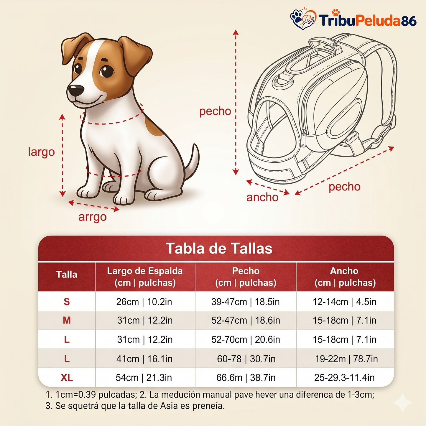 Mochila Transportadora para Mascotas - Bolsa Frente para Perros y Gatos