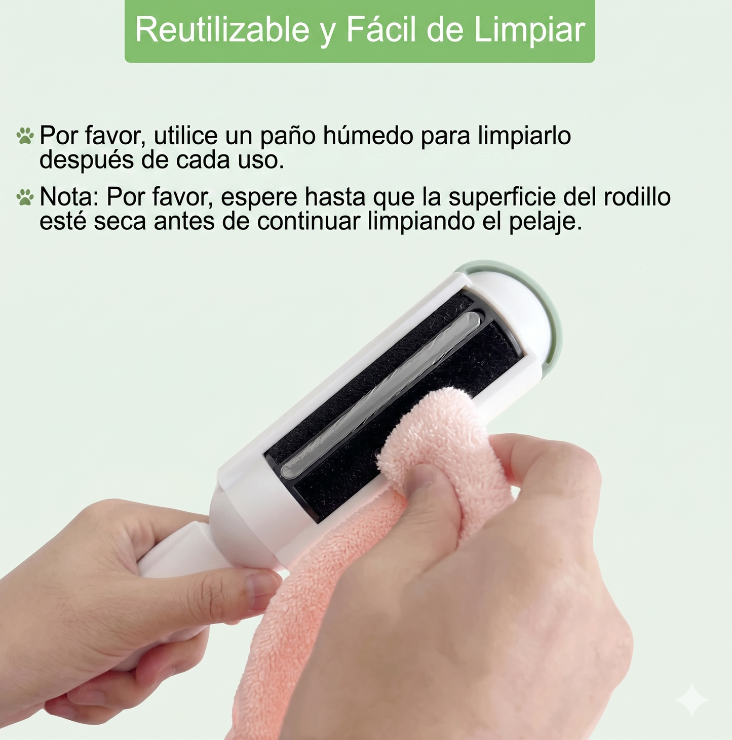 Quitapelos reutilizable verde para mascotas — elimina pelo de sofá y ropa