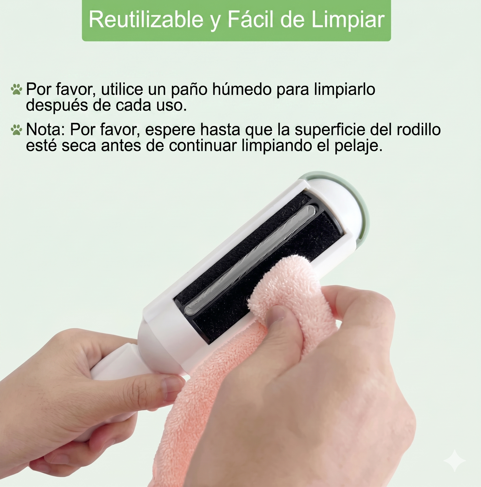 Quitapelos reutilizable verde para mascotas — elimina pelo de sofá y ropa