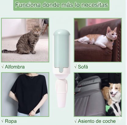 Quitapelos pasando por tejido — recoge pelo en segundos sin rollos adhesivos
