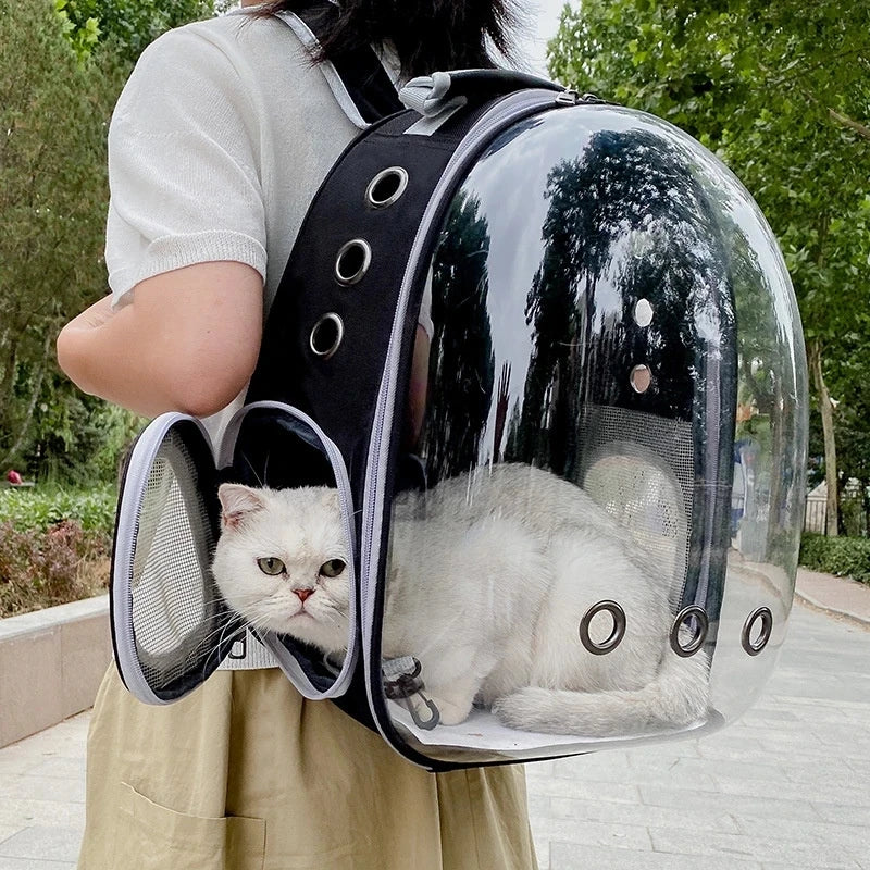 Mochila Espacial Transparente para Gatos y Perros Pequeños — Transportín Cápsula Transpirable de Viaje