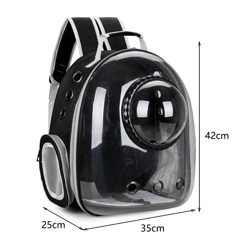 Mochila Espacial Transparente para Gatos y Perros Pequeños — Transportín Cápsula Transpirable de Viaje