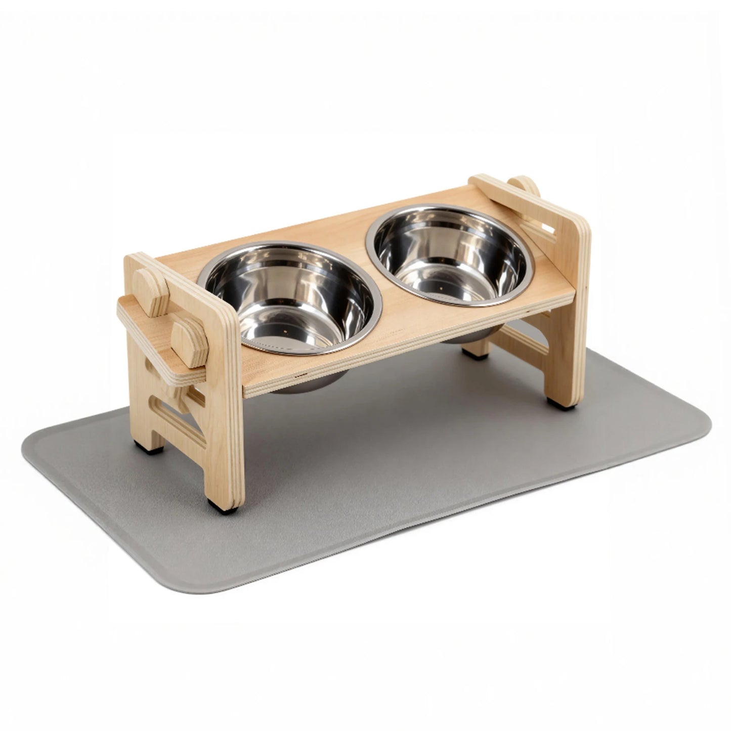 Comedero Elevado para Perros y Gatos con Soporte de Madera, Cuencos de Acero Inoxidable, Base Antideslizante y Ángulo Inclinado