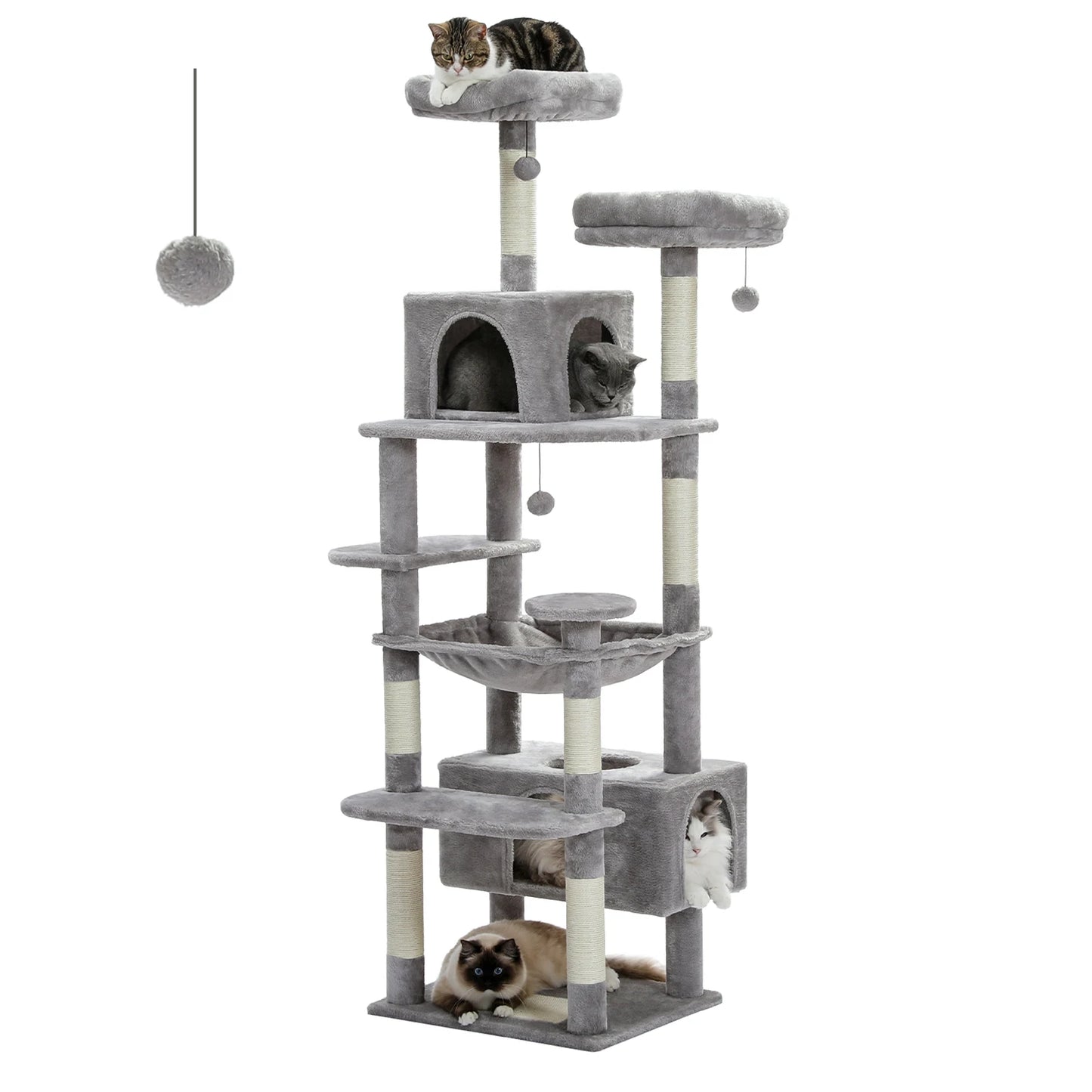 Árbol Rascador para Gatos con Hamaca y Plataformas — Torre Sisal Natural para Interior
