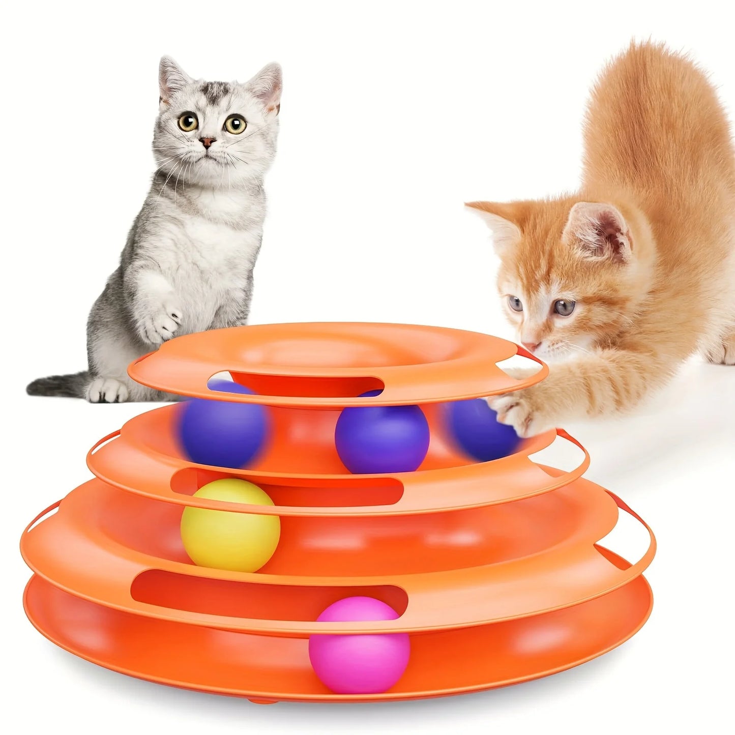 Torre Interactiva para Gatos con 3 Pisos y Bolas de Colores — Estimulación Mental y Física