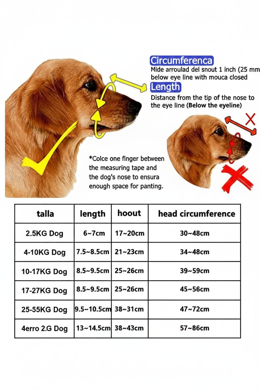Bozal para Perros Ajustable Anti-Mordidas - Respirable Entrenamiento Canino