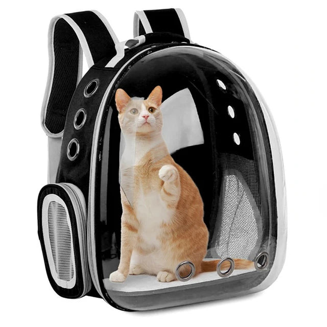 Mochila Espacial Transparente para Gatos y Perros Pequeños — Transportín Cápsula Transpirable de Viaje