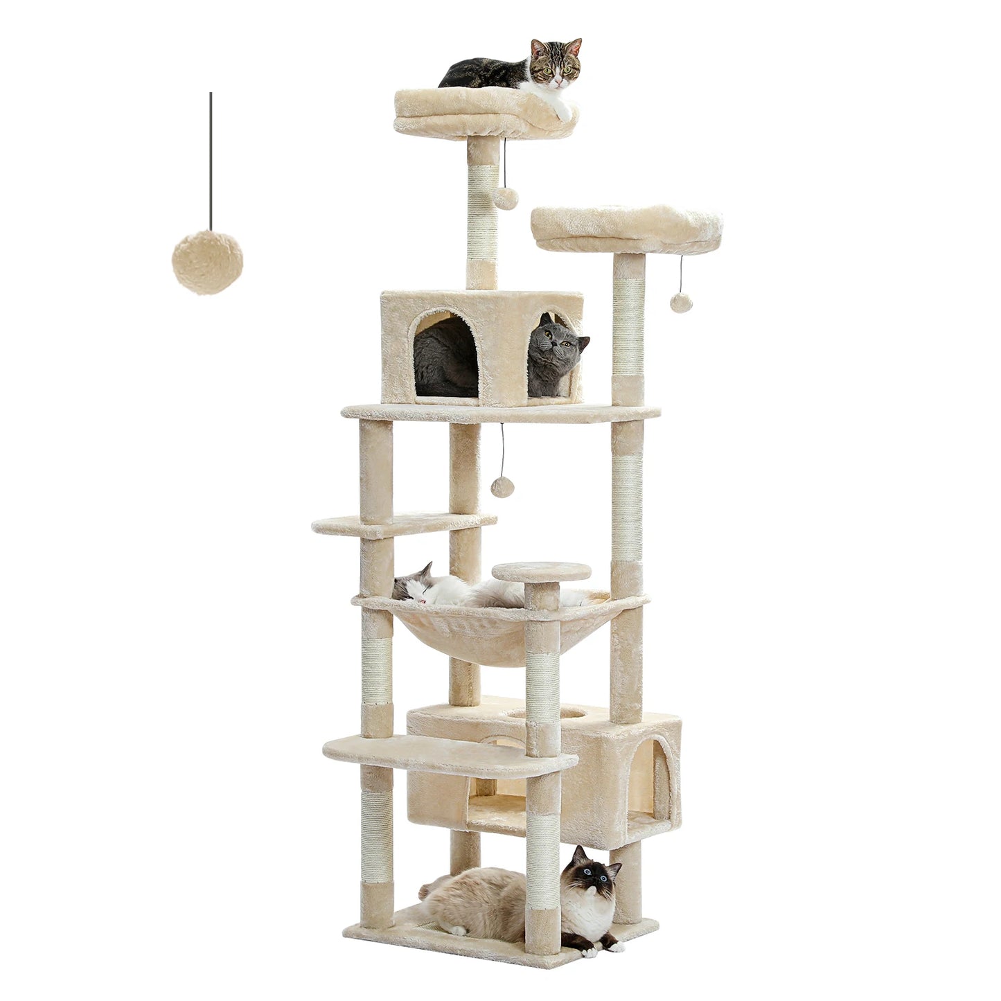 Árbol Rascador para Gatos con Hamaca y Plataformas — Torre Sisal Natural para Interior