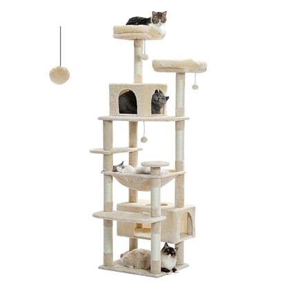 Árbol Rascador para Gatos con Hamaca y Plataformas — Torre Sisal Natural para Interior