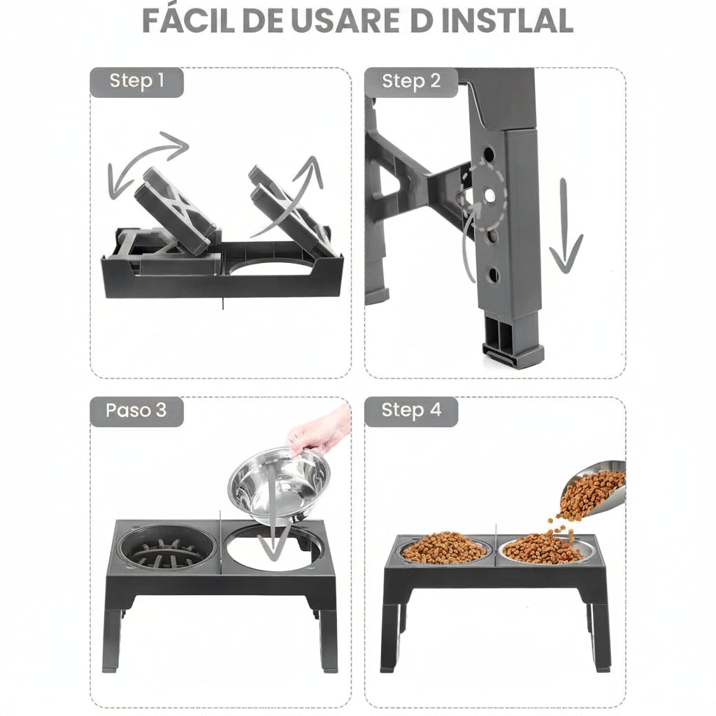 Comedero Elevado Ajustable para Perros - Acero Inoxidable