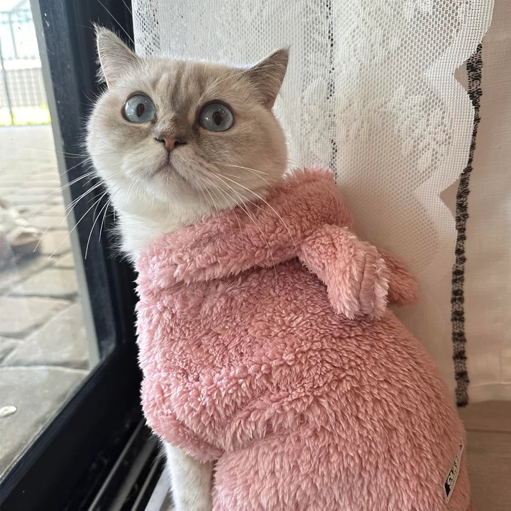 Abrigo Polar con Capucha para Gatos y Perros Pequeños — Felpa Térmica Ultrasuave | 3 Colores y 4 Tallas