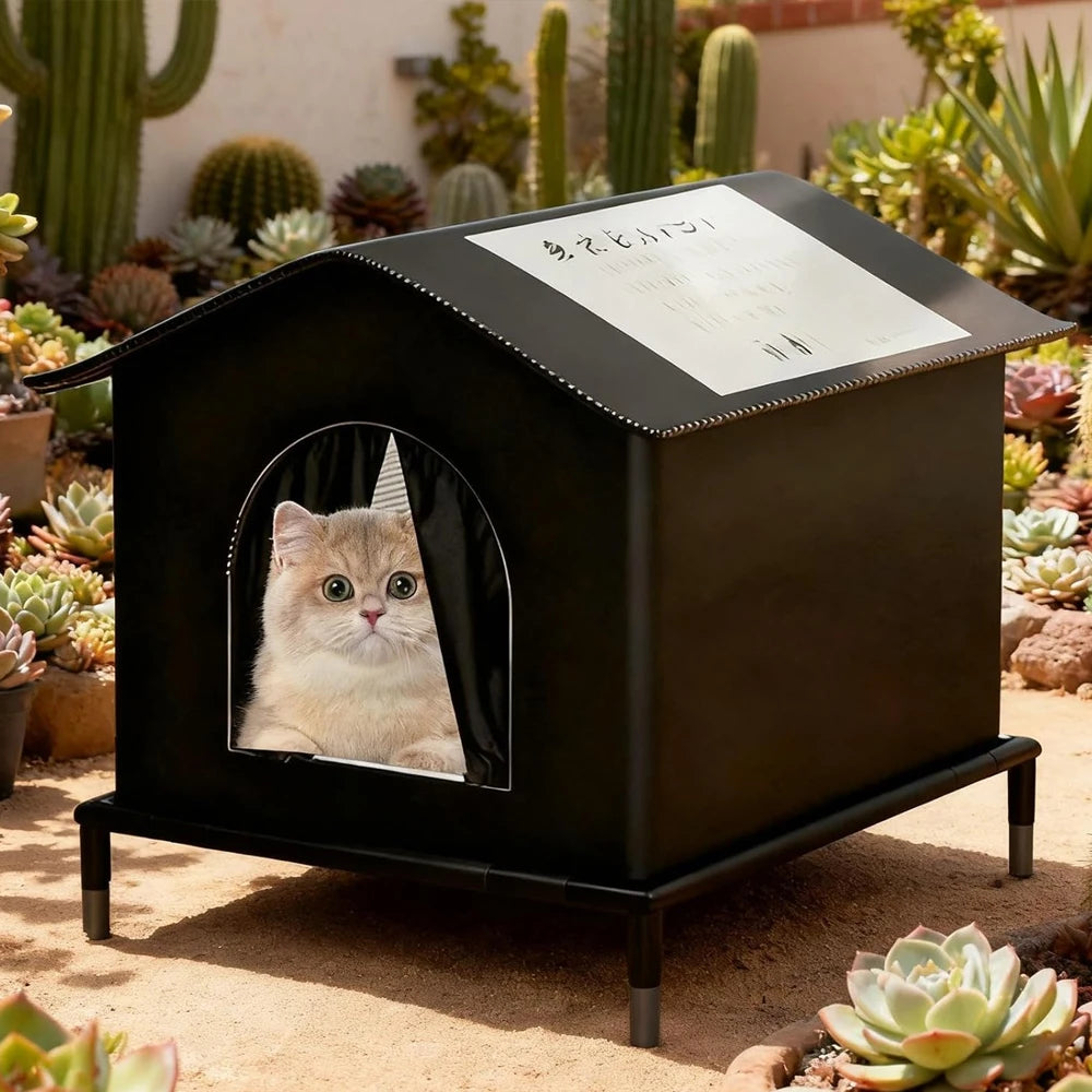 Caseta para Gatos Interior y Exterior — Impermeable,  Aislada del Frío, Todo el Año