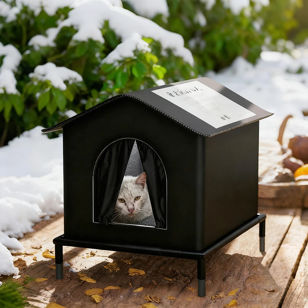 Caseta para Gatos Interior y Exterior — Impermeable,  Aislada del Frío, Todo el Año