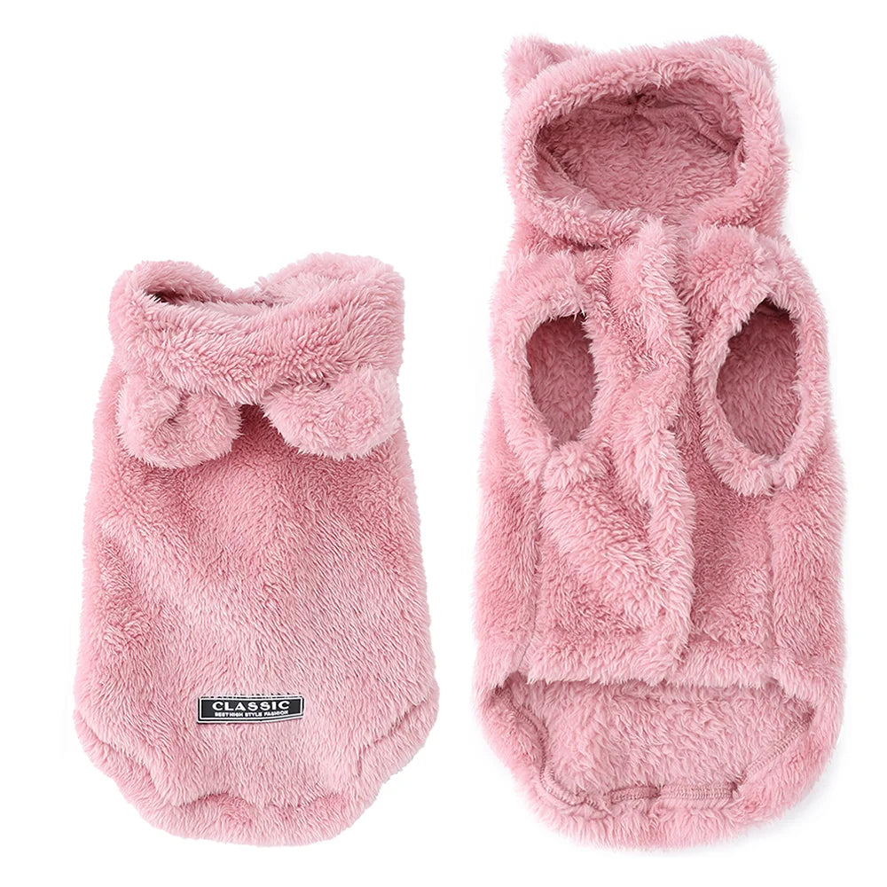 Abrigo Polar con Capucha para Gatos y Perros Pequeños — Felpa Térmica Ultrasuave | 3 Colores y 4 Tallas