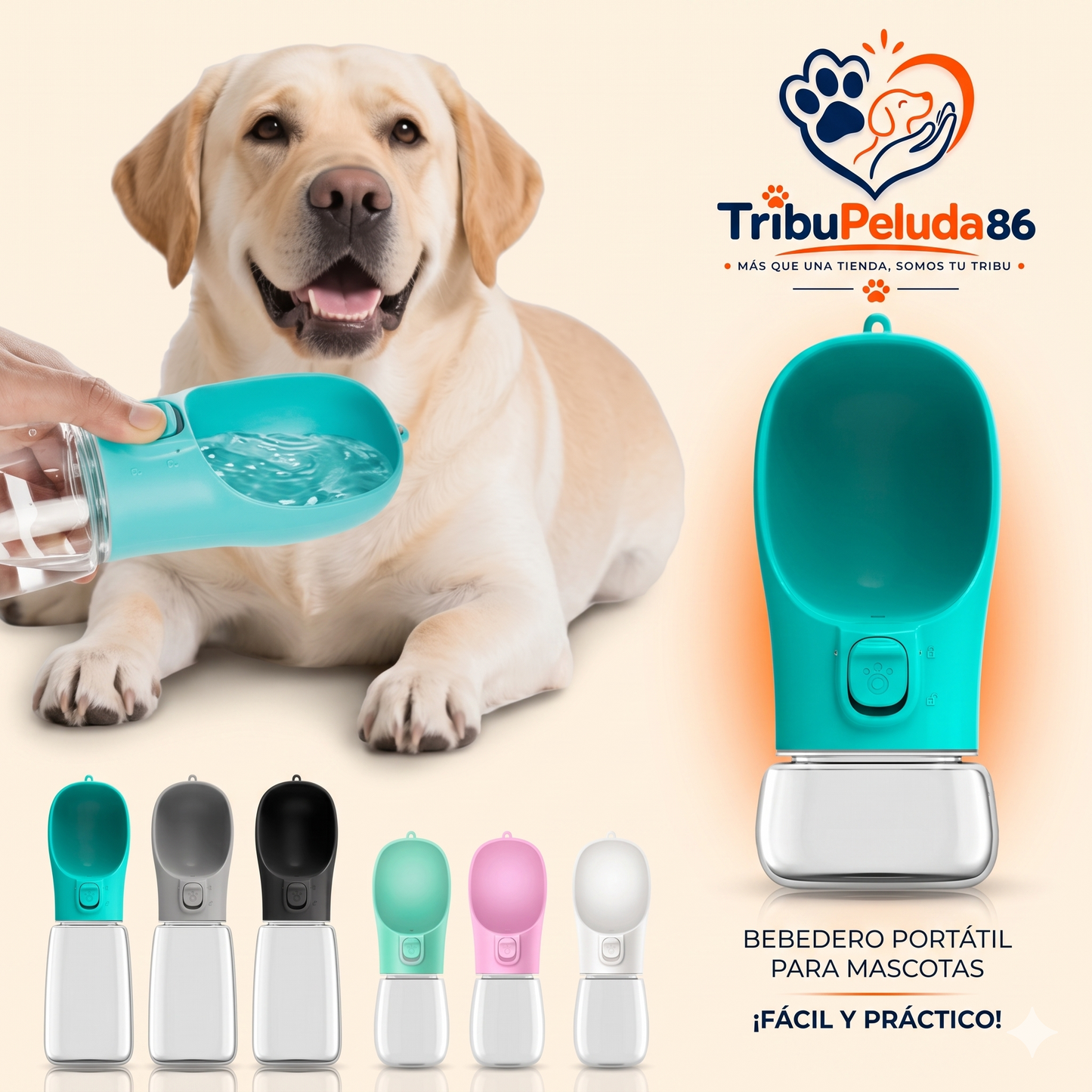 Bebedero Portátil para Perros 550ml — Botella de Agua para Paseos y Viajes