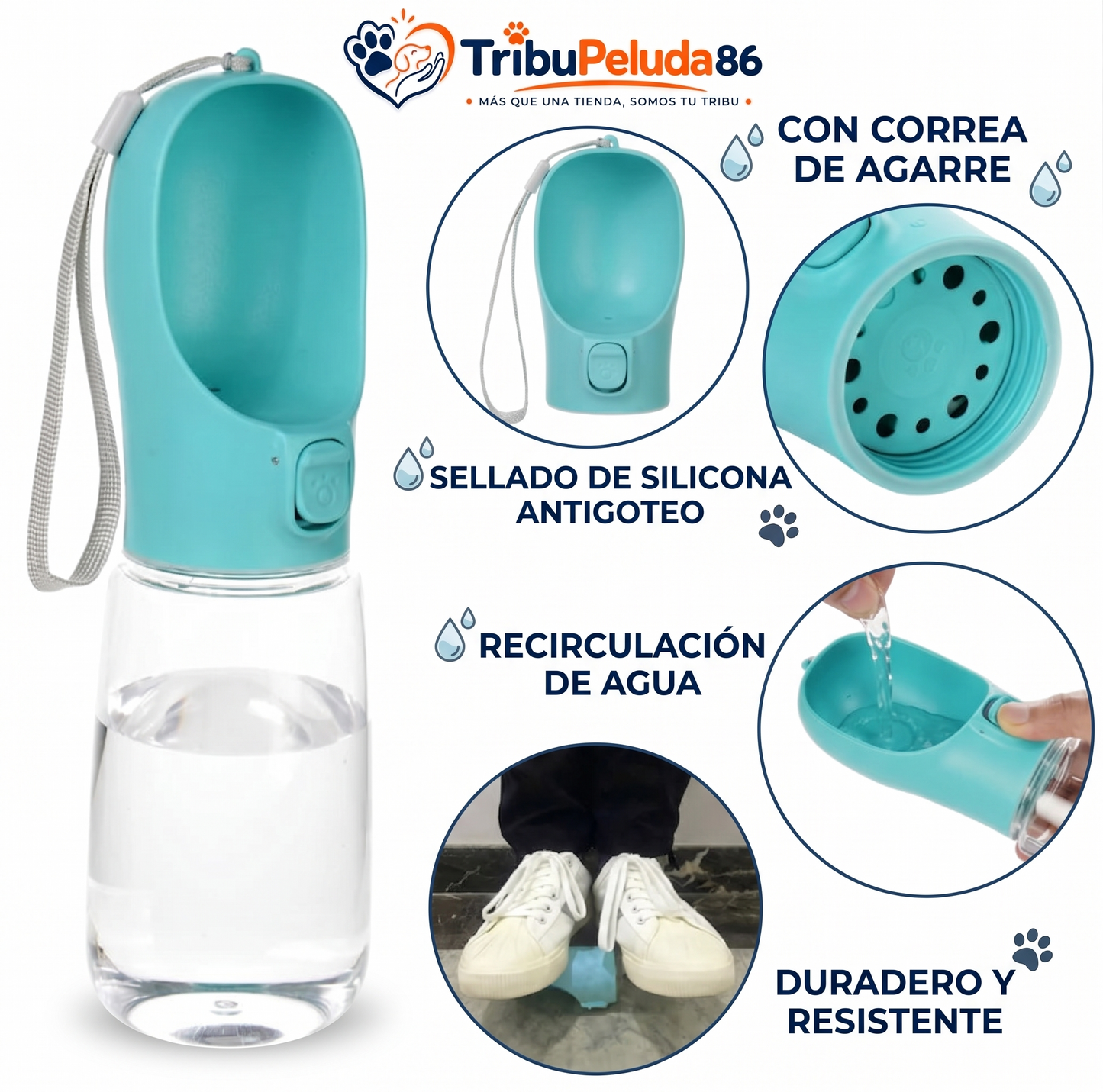 Bebedero Portátil para Perros 550ml — Botella de Agua para Paseos y Viajes