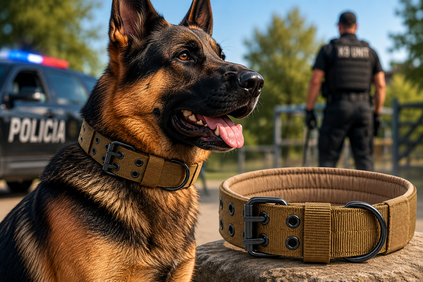 Collar Táctico Militar para Perros Grandes — Nylon Resistente con Hebilla Metal