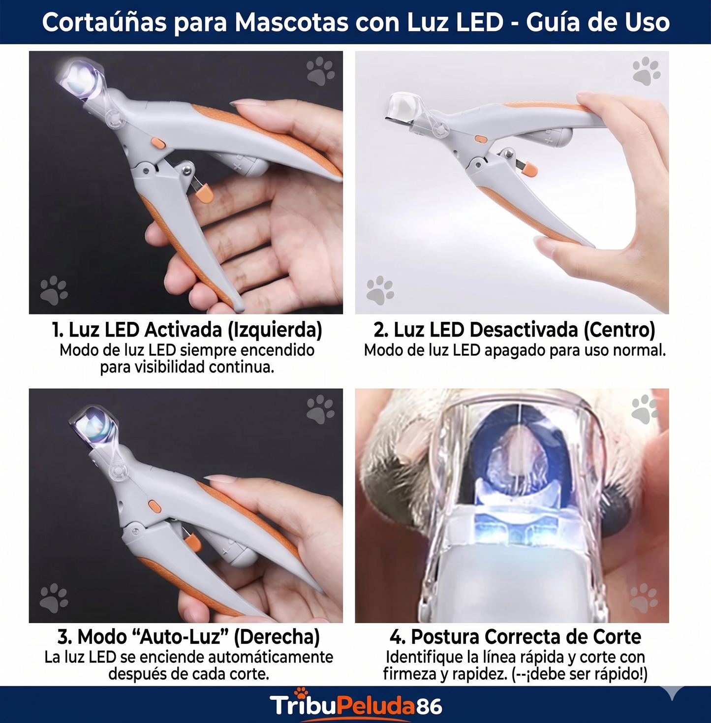 Cortauñas Profesional con Luz LED para Perros y Gatos — Corte Seguro y Preciso