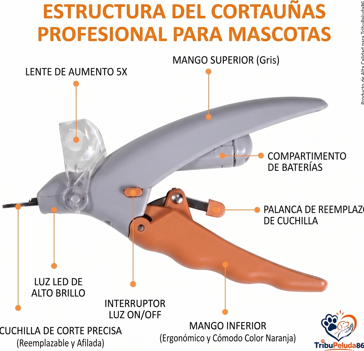 Cortauñas Profesional con Luz LED para Perros y Gatos — Corte Seguro y Preciso