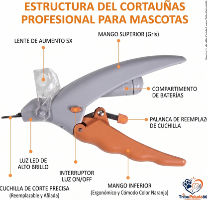 Cortauñas Profesional con Luz LED para Perros y Gatos — Corte Seguro y Preciso
