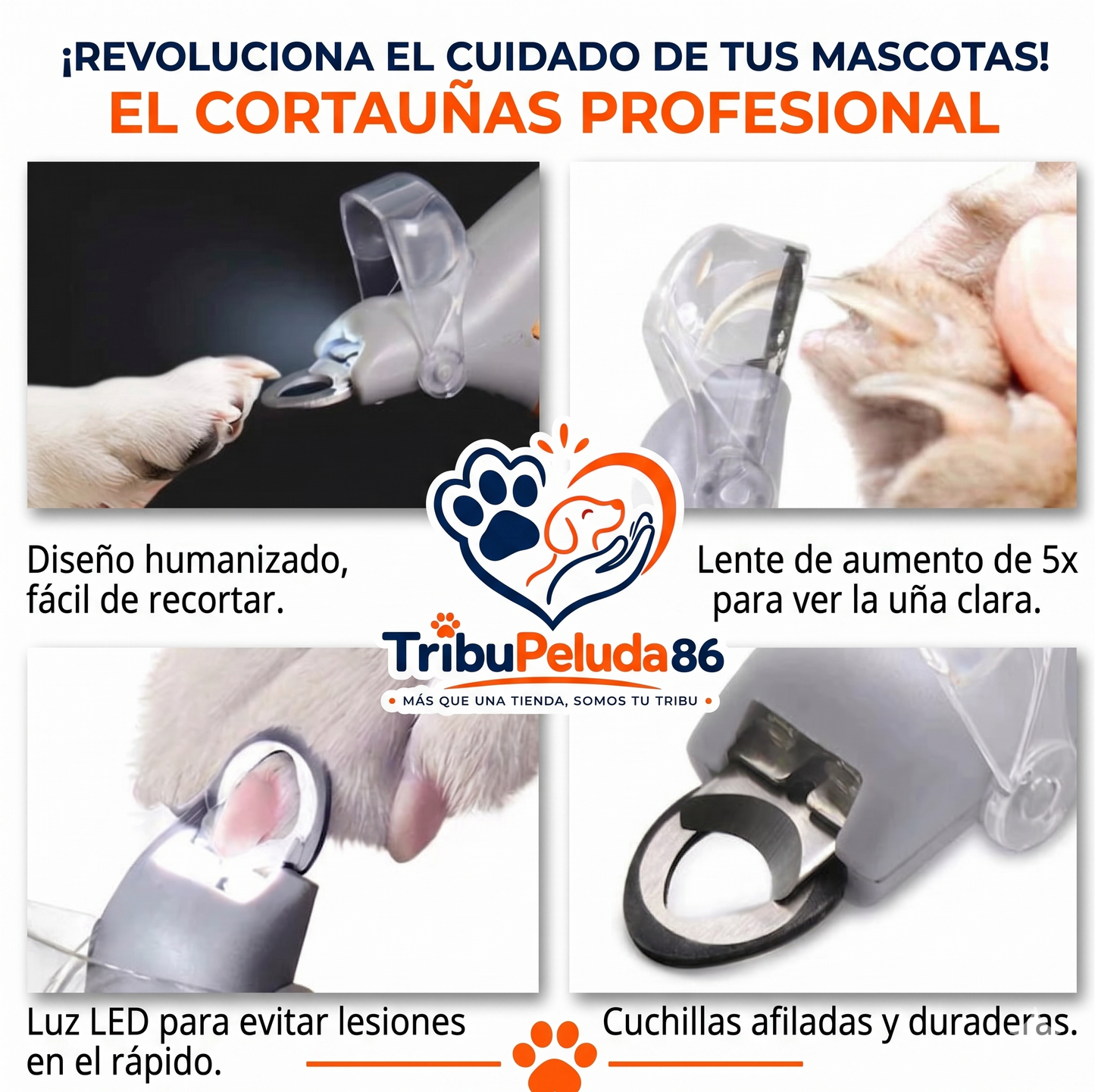 Cortauñas Profesional con Luz LED para Perros y Gatos — Corte Seguro y Preciso