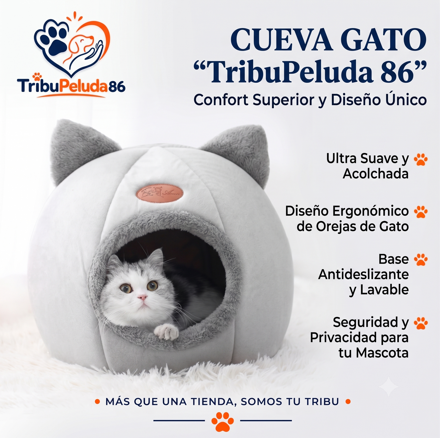 Cama Cueva para Gatos — Nido Cerrado Ultrassuave, Cálido y Antiestrés | Tallas S a XL