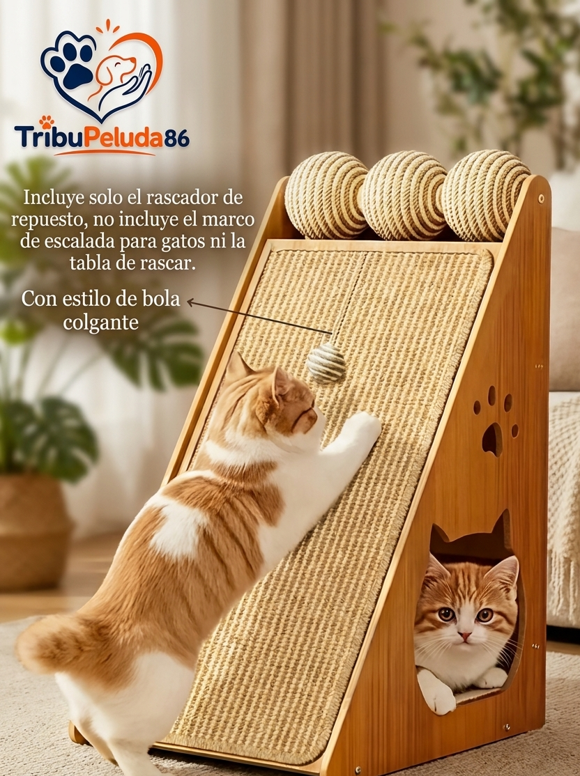 Rascador de Sisal para Gatos con Bola Colgante — Protege tu Sofá y Entretiene a tu Gato