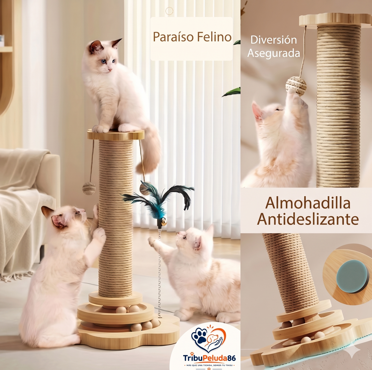 Torre Rascador para Gatos con Pista de Bolas | Juguete Interactivo con Plumas