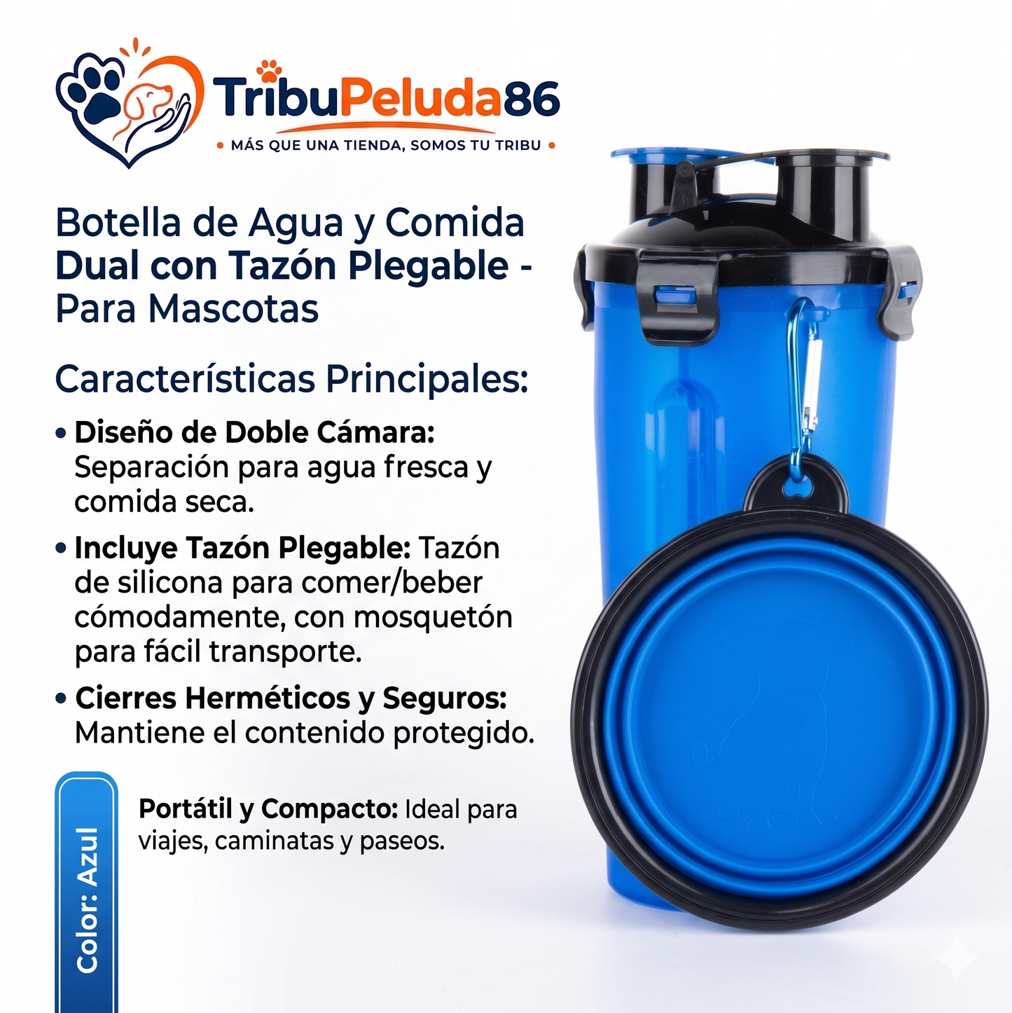 Bebedero + Comedero Dual Portátil - Negro - Plegable